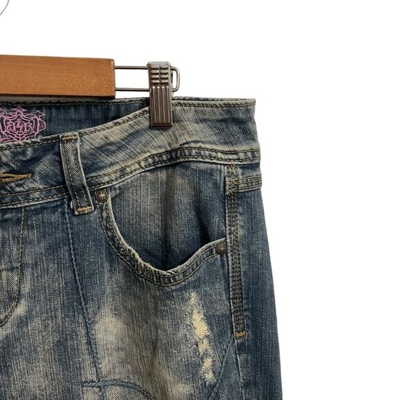 RF Rock LA for Express Boot Cut Y2K Low Rise Distressed Jeans Size 31 - Picture 2 of 8